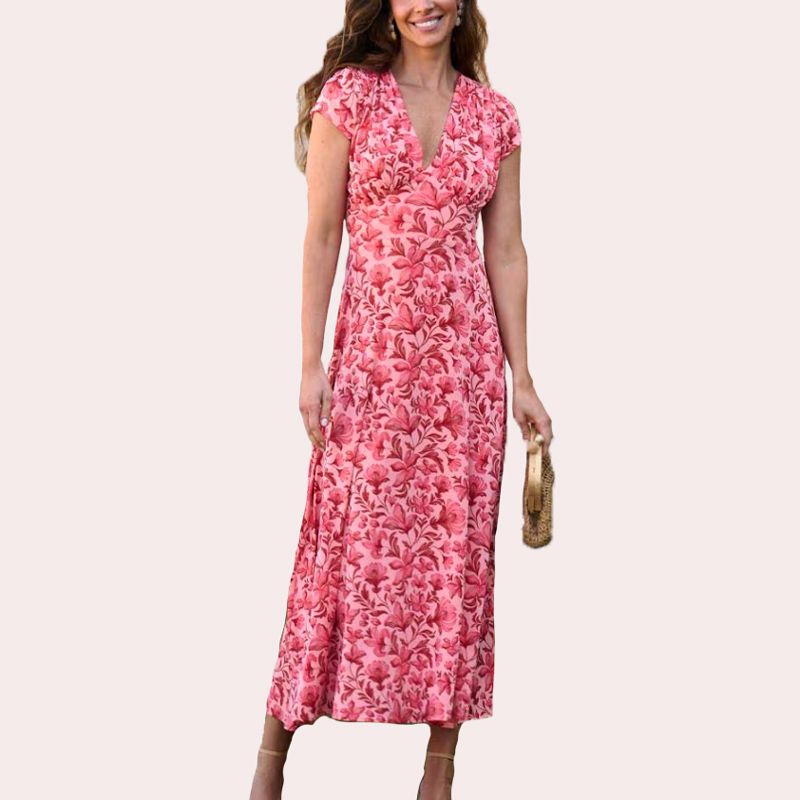 Vestido largo estampado con escote en V Coral Polin et Moi