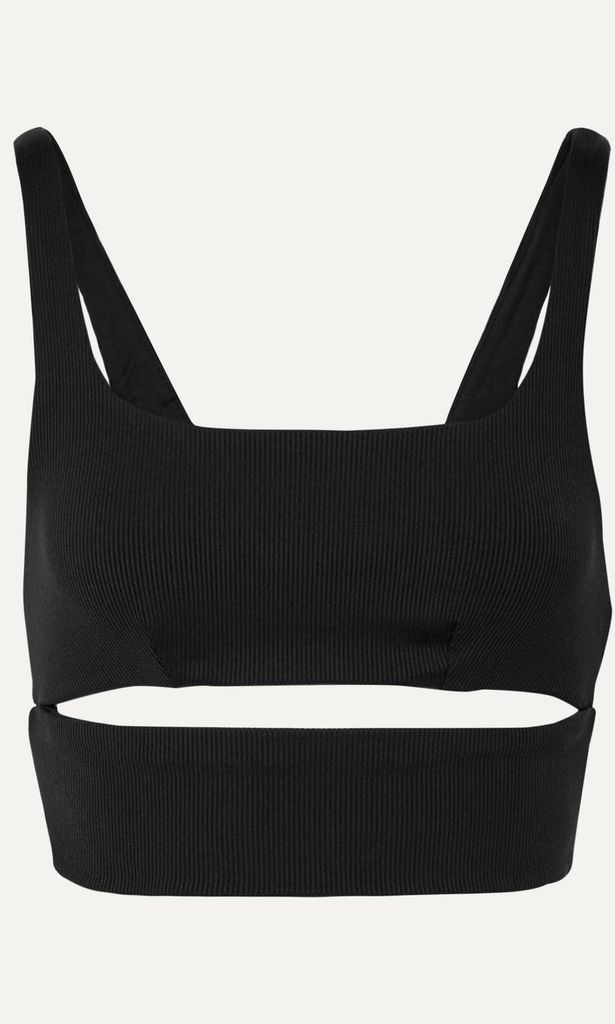 slit cutout ribbed stretch sports bra de alo yoga