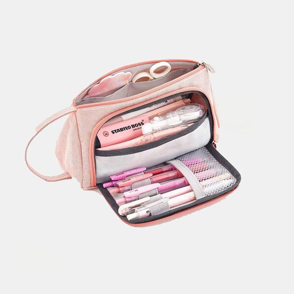 estuche rosa compartimentos
