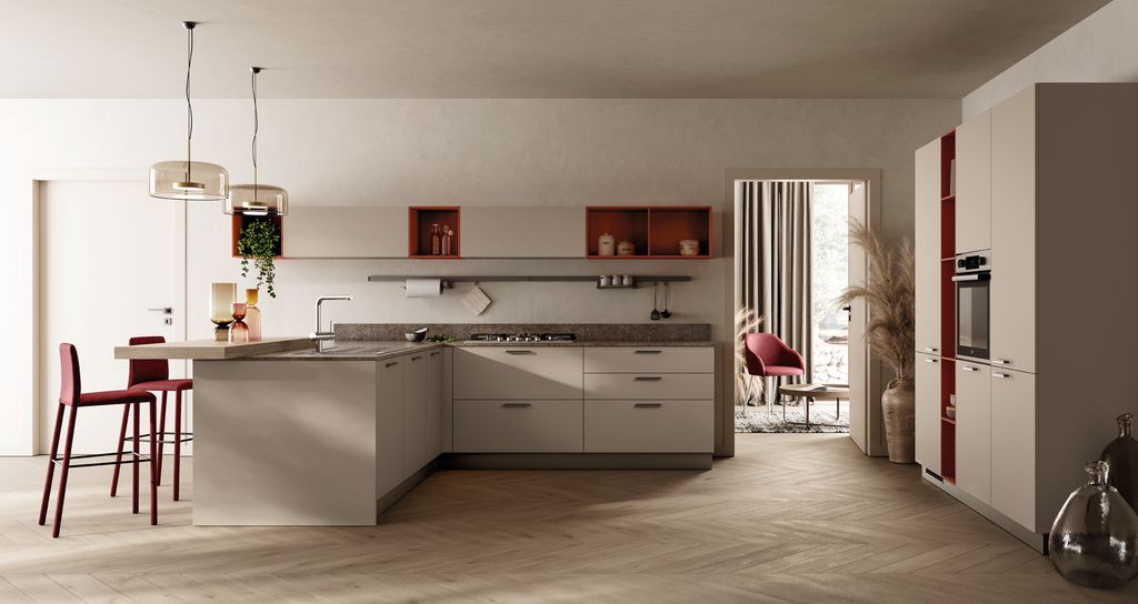 Cocina con península y barra