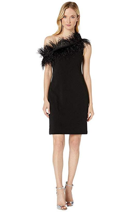 sleeveless asymmetrical one shoulder feather trim dress de vince camuto