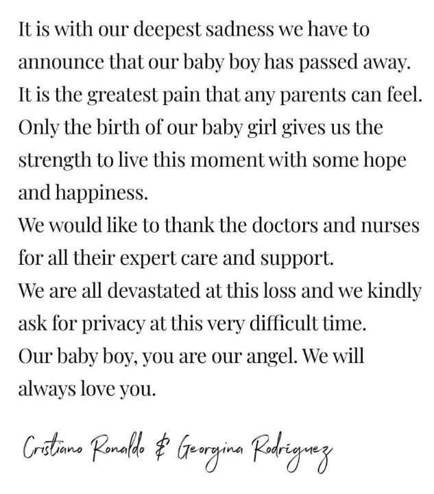 Comunicado de la pareja anunciando la triste noticia