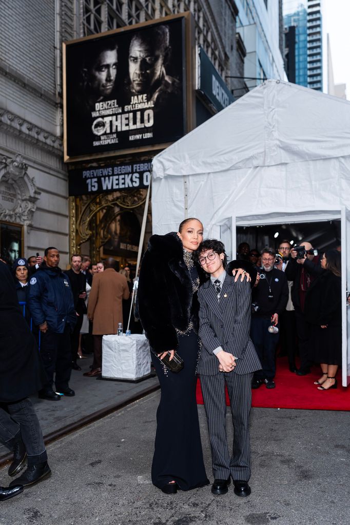 Jennifer Lopez and Emme Muñiz attend the "Othello" opening night at the Barrymore Theater in Midtown on March 23, 2025 in New York City