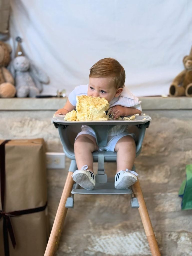 El bebé quedó encantado con su primer pastel de cumpleaños.