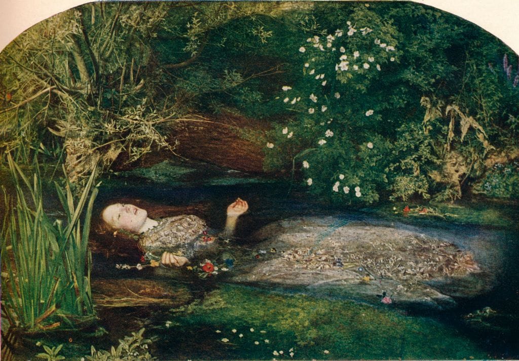 'Ophelia', de John Everett Millais, muestra una escena de la obra 'Hamlet' de Shakespeare en la que Ophelia se ahoga en el río después de enloquecer 