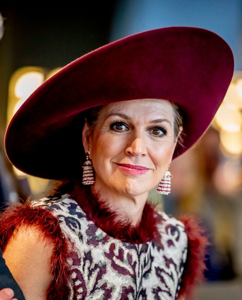 Para la conferencia de aniversario Pension & Science, Máxima lució esta mañana un vestido alargado de Natan.