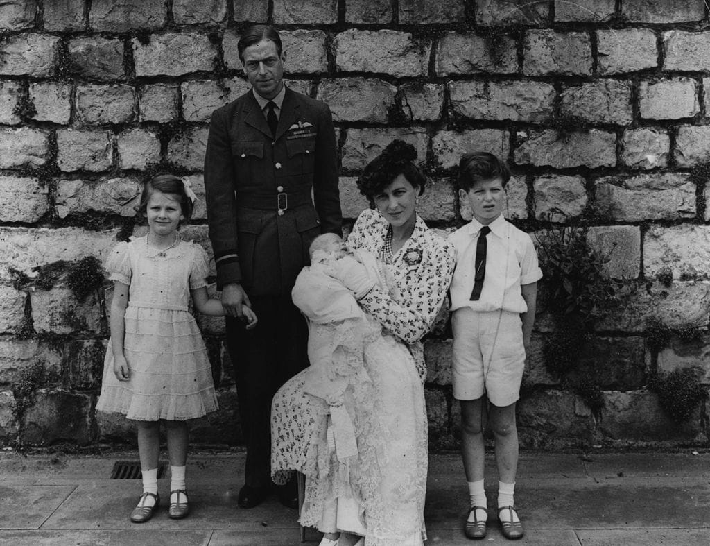 The Duke of Kent, George Edward Alexander Edmund, with the Duchess and their children (later the Duke and Princess Alexandra) at the christening of their third baby (Prince Michael).  Original Publication: People Disc - HF0600   (Photo by Topical Press Agency/Getty Images)