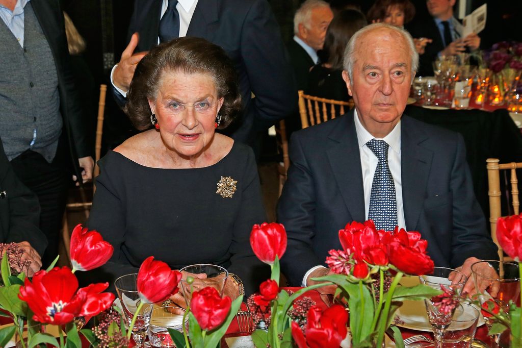 La princesa Jeanne-Marie de Borglie con Édouard Balladur en una fiesta en el Centro Pompidou
