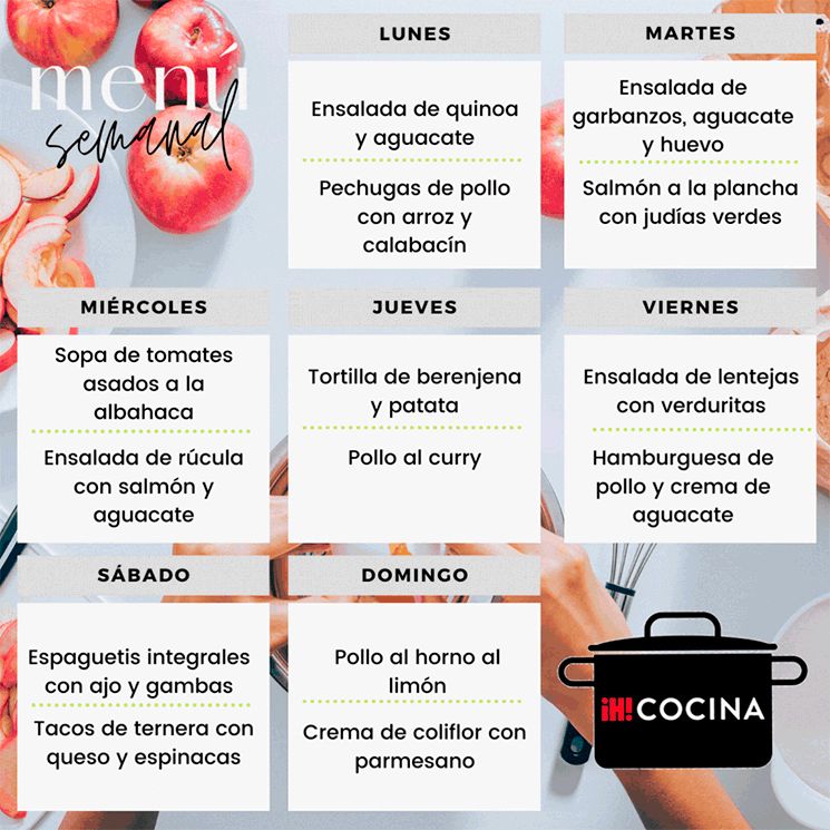 MENÚ SEMANAL DEL 3 AL 9 DE ABRIL