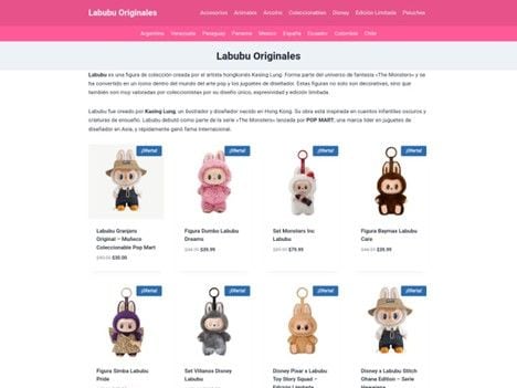 Captura de una tienda falsa que imita a Pop Mart para vender supuestas figuras de Labubu
