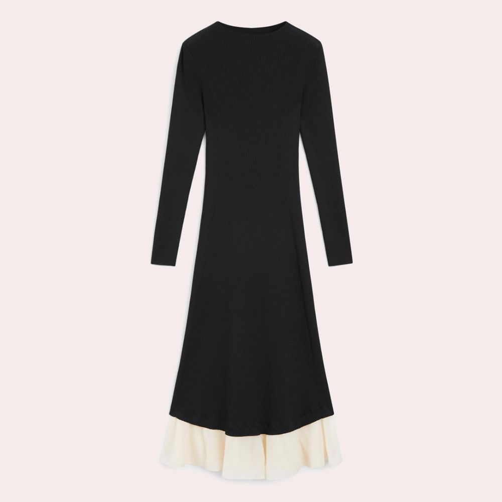 Vestido midi manga larga detalle contraste