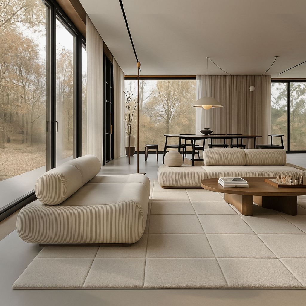 Salón con alfombra en color beis