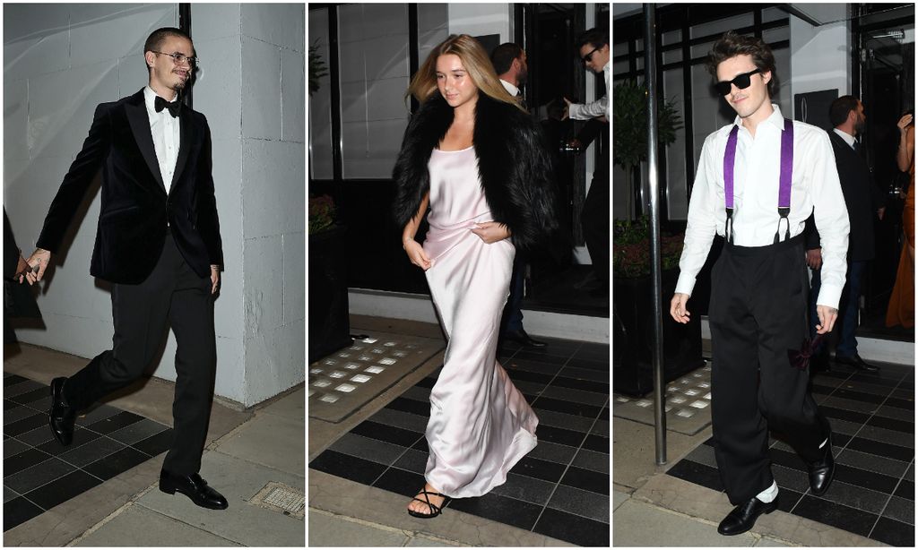 Los hermanos Romeo, Harper y Cruz Beckham tras el festejo de su padre.