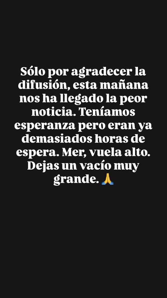 El mensaje con el que Valeria Ros ha confirmado la muerte de su amiga