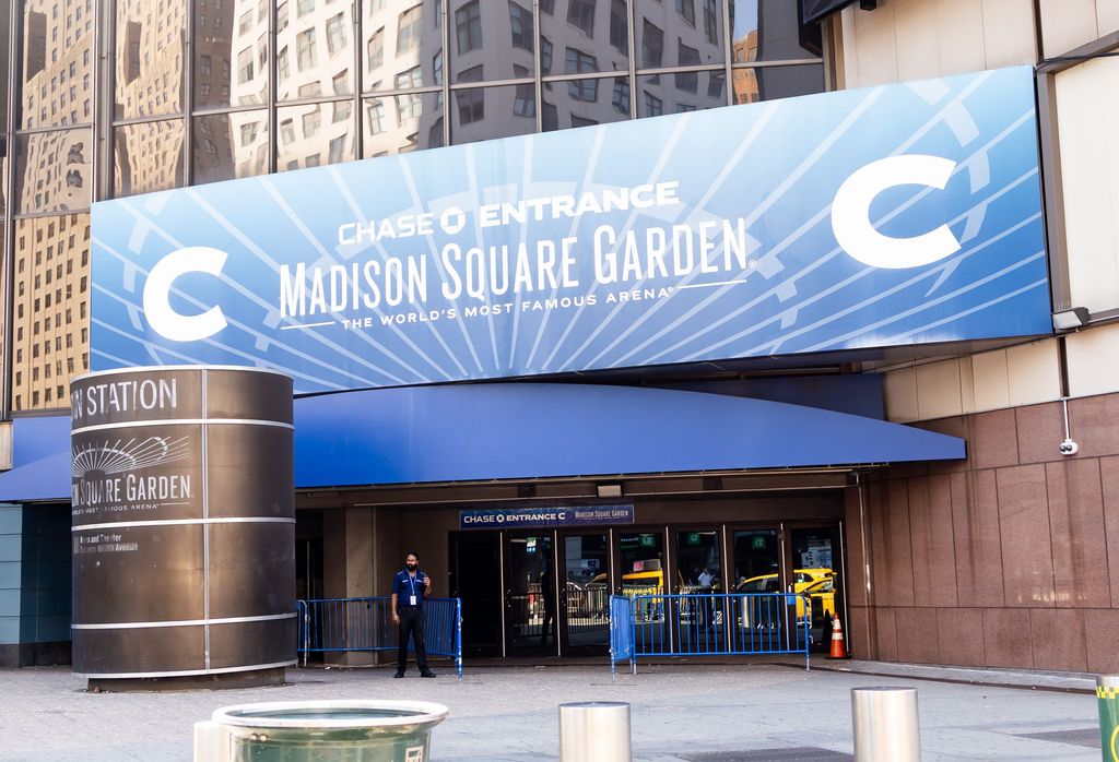 La entrada del Madison Square Garden horas antes de la boda de Taylor Swift y Travis Kelce