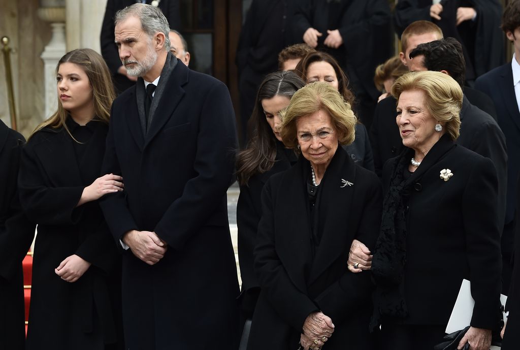 Ana María de Grecia y la reina Sofía en el funeral de la princesa Irene en enero de 2026 en Atenas