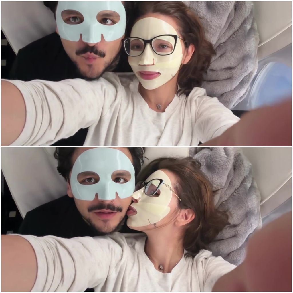 Ángela y Nodal hicieron de su vuelo en jet privado una relajante sesión de skincare.