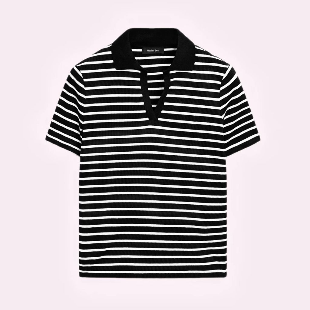 Polo de canalé a rayas blanco y negro