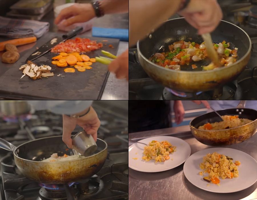 Algunos de los pasos de la preparación de la receta de Banderas. 