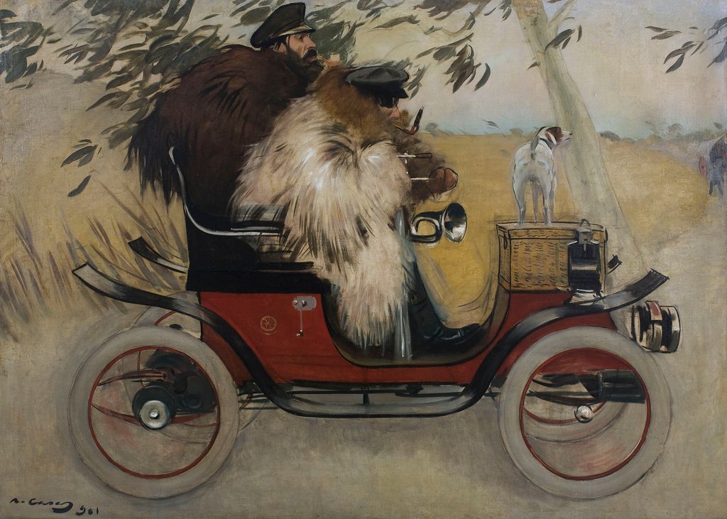 Ramon Casas i Pere Romeu en un automòbil, 1901. Museu Nacional d'Art de Catalunya