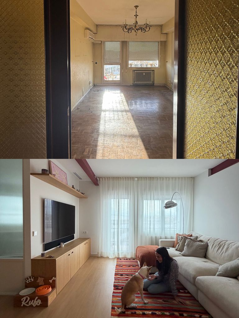 Antes y después del piso de Borja Iglesias y su novia, María Valero, en Madrid