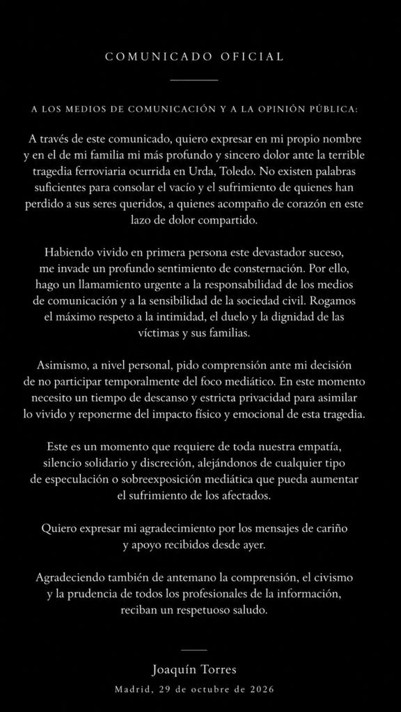 Comunicado íntegro de Joaquín Torres