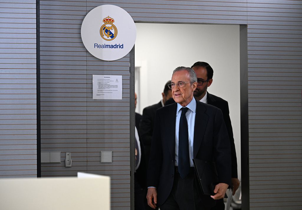 Florentino Pérez, a su llegada a la rueda de prensa