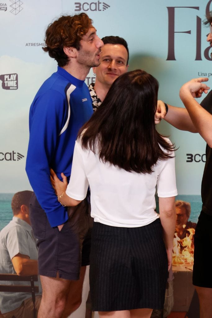 Enric Auquer, José Pérez-Ocaña, Dani de la Orden y Macarena García durante el photocall de la película 'Casa en llamas', a 25 de junio de 2024, en Madrid (España)
