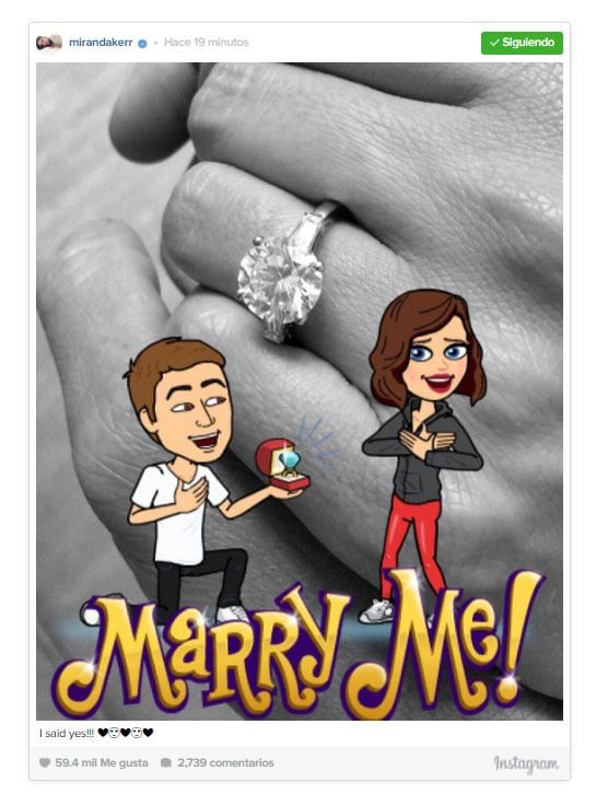  La modelo ha confirmado su próxima boda a través de las redes sociales con una divertida imagen en la que presume de anillo. "He dicho que sí", ha escrito
