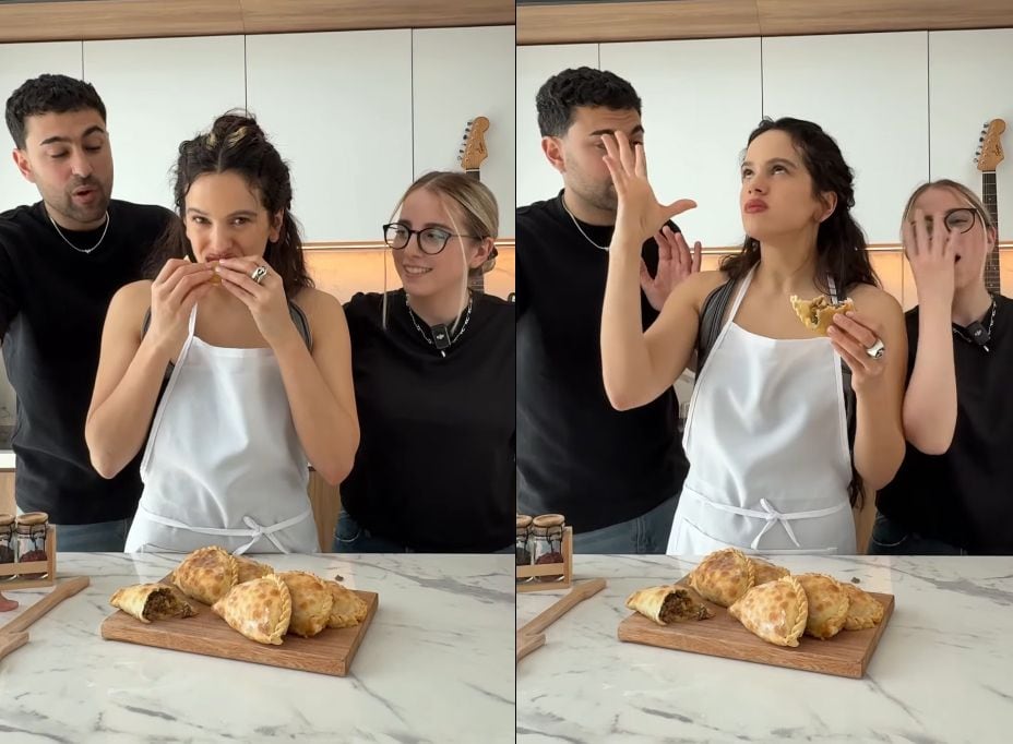 Las caras de Rosalía tras probar las empanadas lo dicen todo...