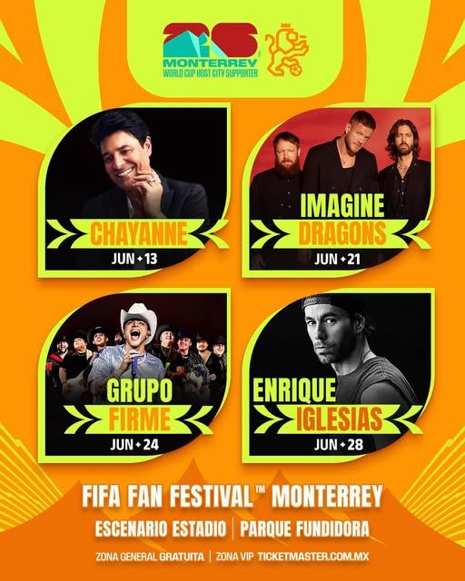 Cartel del FIFA Fan Festival 2026 en Monterrey difundido por el gobierno de Nuevo León.