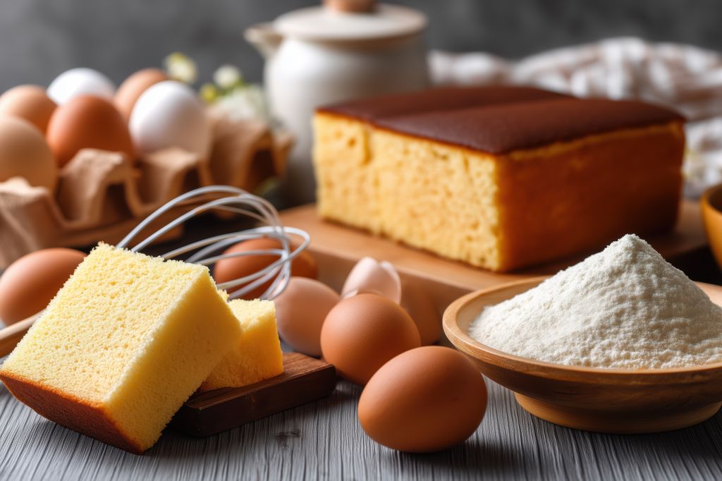 Huevos, harina, mantequilla y azúcar son los ingredientes principales para hacer bizcochos.