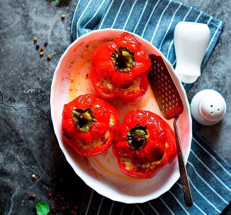 Pimientos rellenos de parmentier con salmón