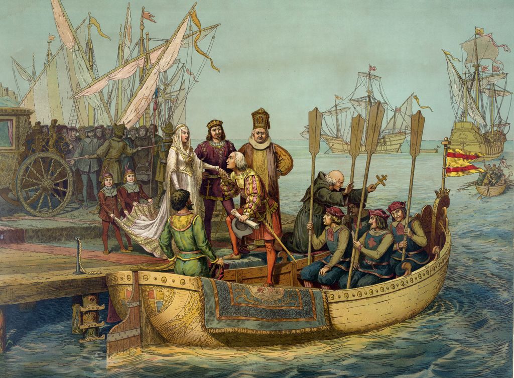 Cristóbal Colón se despide de Isabel de Castilla y Fernando de Aragón antes de iniciar, el 8 de agosto de 1492, el viaje que buscaba una ruta hacia Asia y acabaría cambiando la historia del mundo