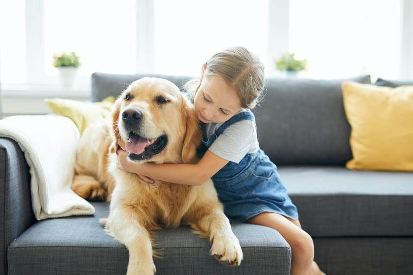 Niña abrazando a su perro