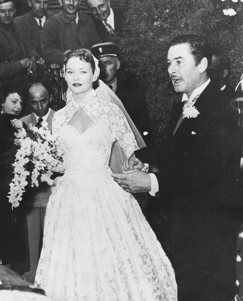 Patrice Wymore en su boda con vestido de novia de Pierre Balmain
