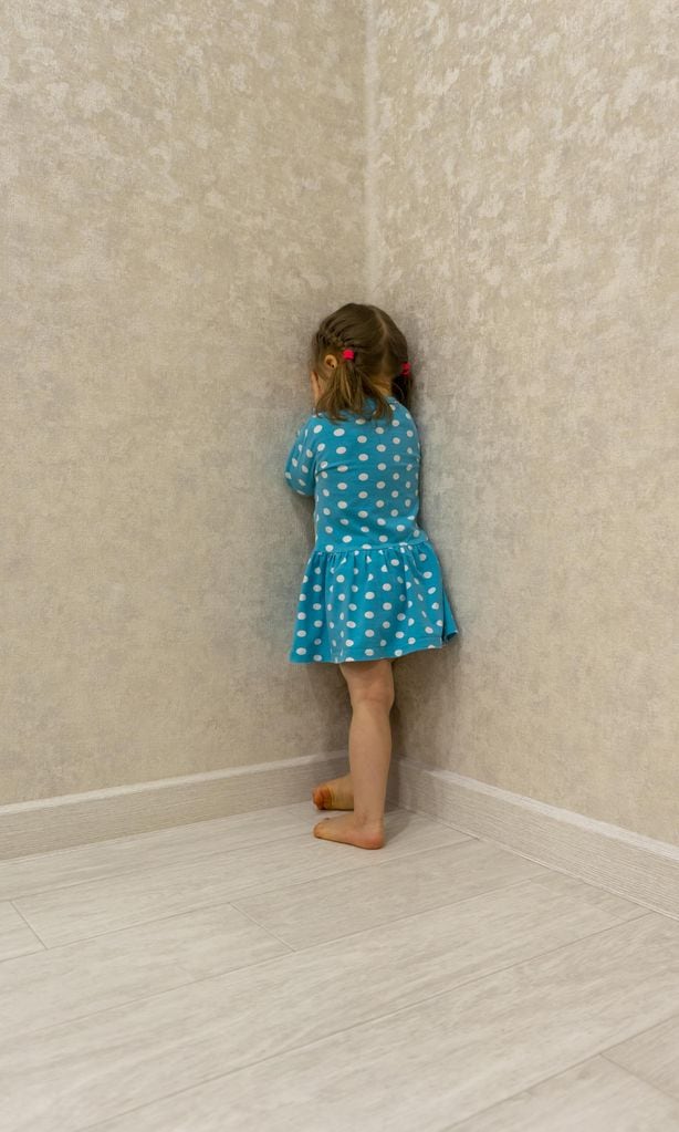 Niña castigada contra la pared