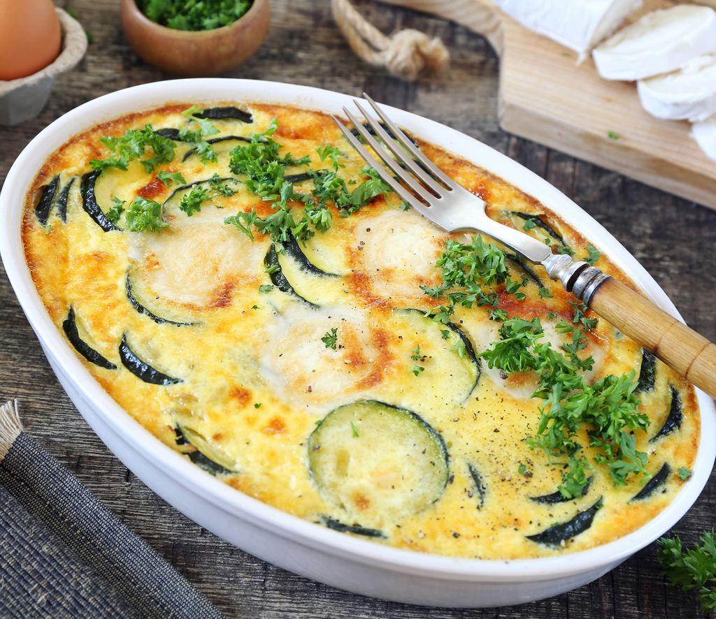 Clafoutis de calabacín con queso de cabra. 