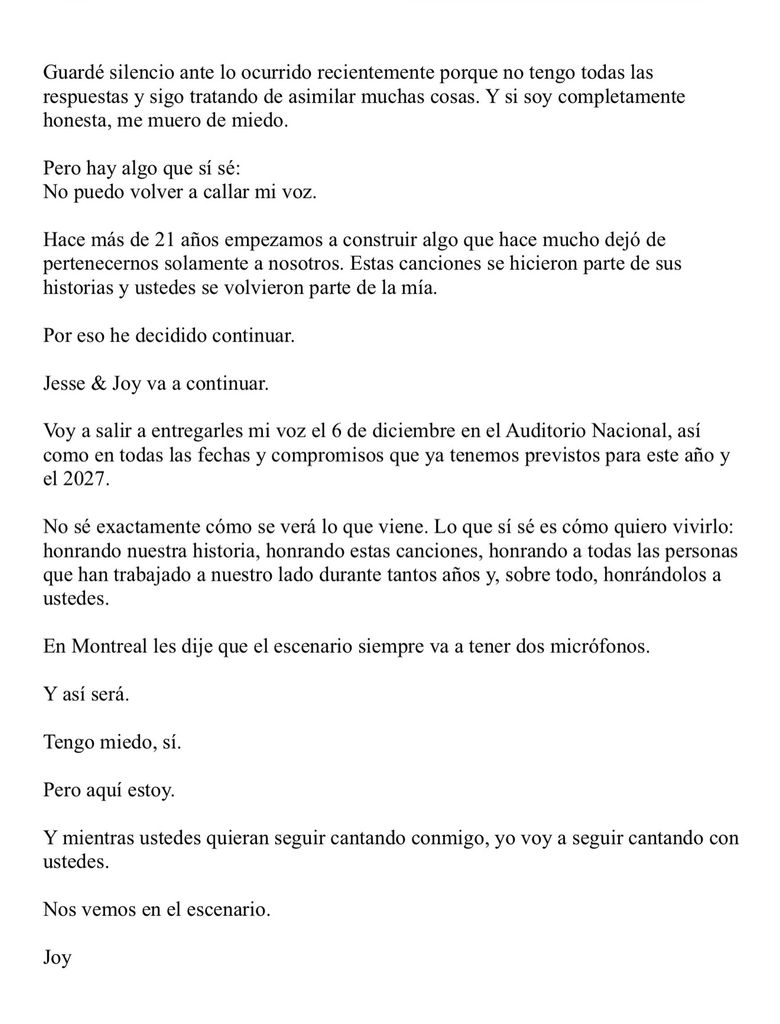 El comunicado de Joy Huerta tras el anuncio de separación de Jesse & Joy hecho por su hermano.