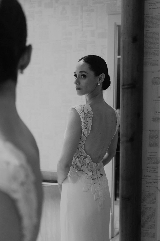 Elena Rivera con vestido de Pronovias en su boda en Madrid, 2026.
