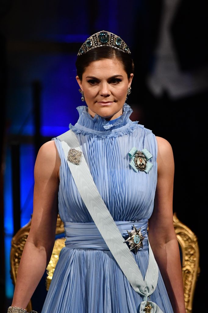 La princesa Victoria de Suecia en la ceremonia de los Premios Nobel, Estocolmo, 2017.