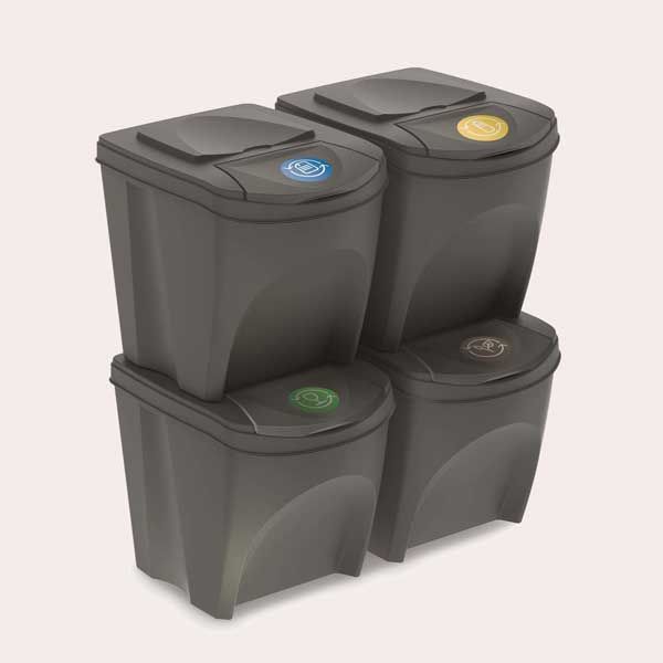 Prosperplast Sortibox Recyclingemmers Set 4x20L - Grijs