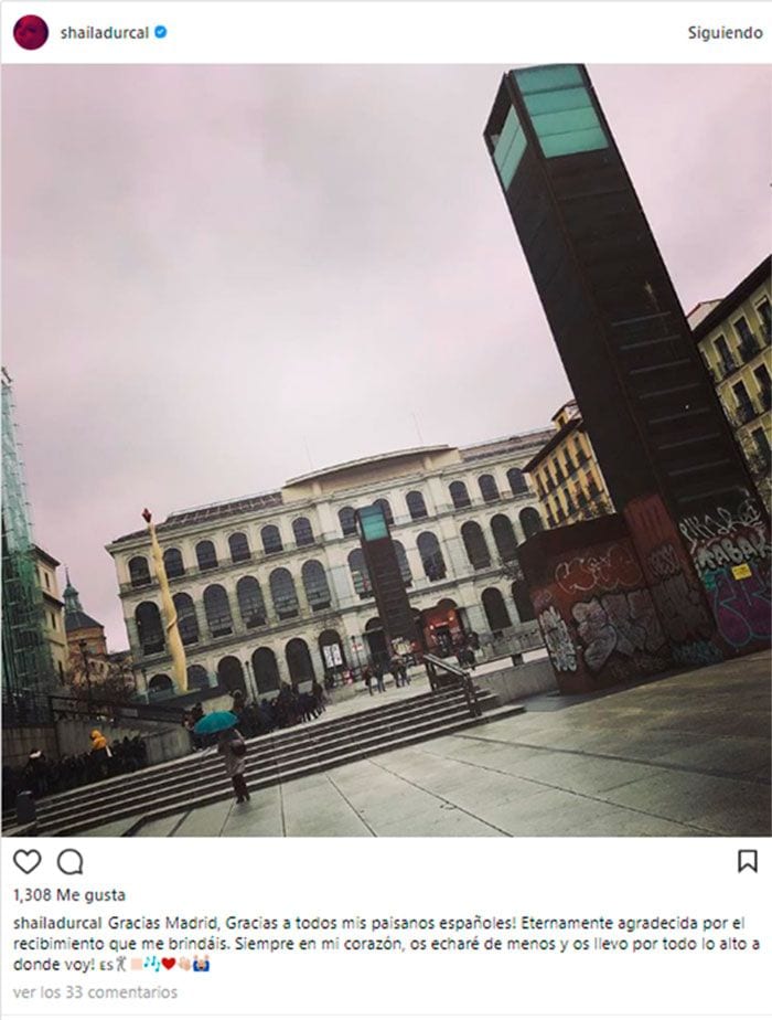 Shaila Dúrcal ha compartido una imagen del Museo Reina Sofía para despedirse de España