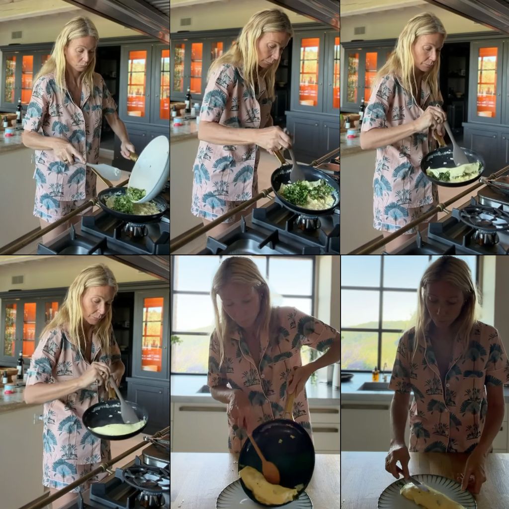 La actriz, en plena elaboración de su tortilla francesa.