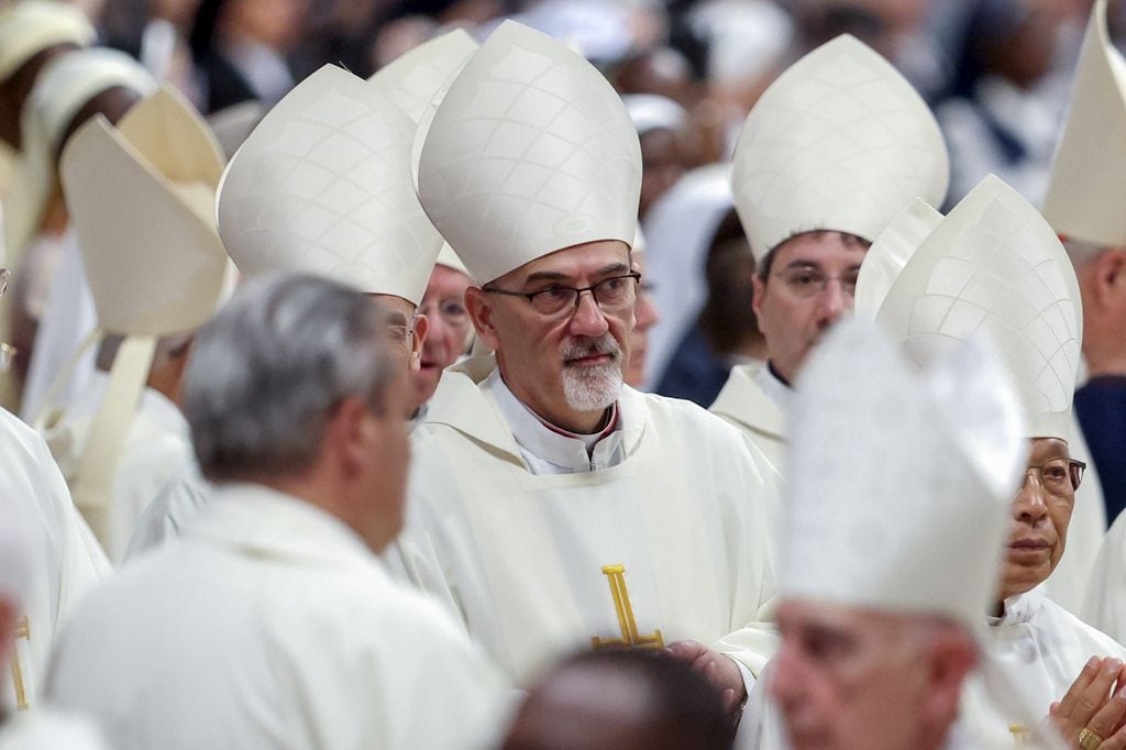 ROME, ITALY - 2025/05/03: Cardinal Pierbattista Pizzaballa. Cardinal Fernandez Artime, Pro-Prefect of the Dicastery for Institutes of Consecrated Life and Societies of Apostolic Life, presides over the eighth Mass of the Novendiali in suffrage of Pope Francis at the altar of St. Peter in the Vatican Basilica. Waiting for the conclave and the election of the new Pontiff. (Photo by Marco Iacobucci/SOPA Images/LightRocket via Getty Images)