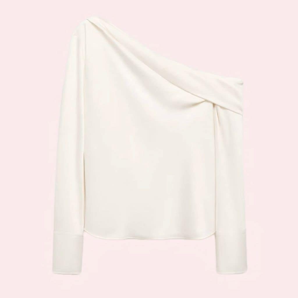 Blusa satinada de un hombro con cuello satinado de Mango 