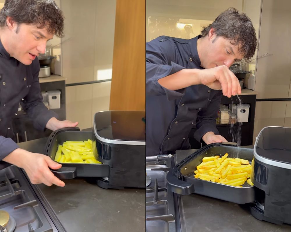 El chef añade la sal cuando las patatas ya están cocinadas.