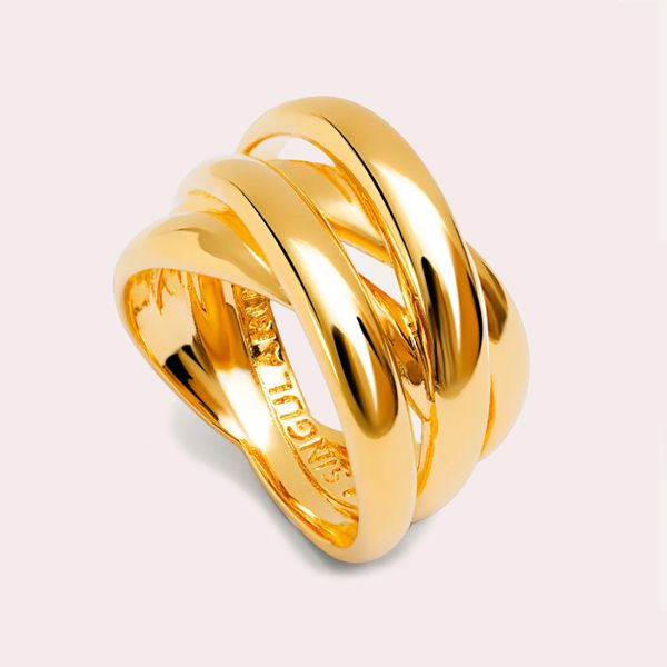 Anillo double cross baño oro