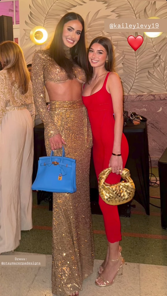 Marianela Ancheta y Kailey Levy durante la fiesta en honor a Lina Luaces, Miss Universe Cuba 2025.