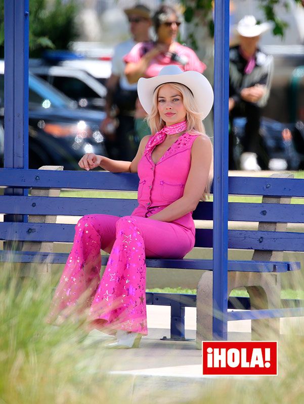 Margot Robbie en el set de la película Barbie